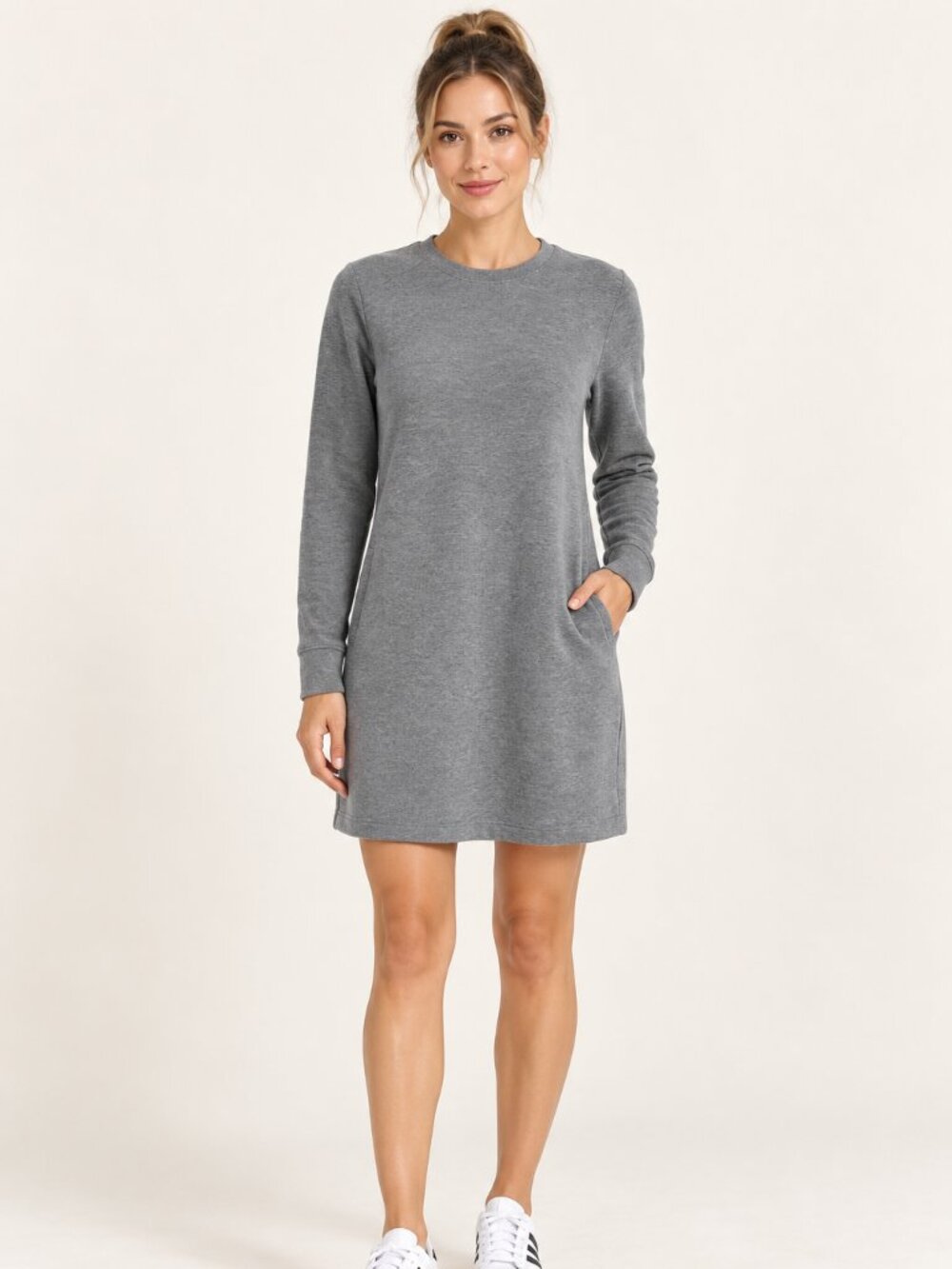 SPANX AirEssentials Crewneck Sweatshirt Dress Gray Pockets Small NWT